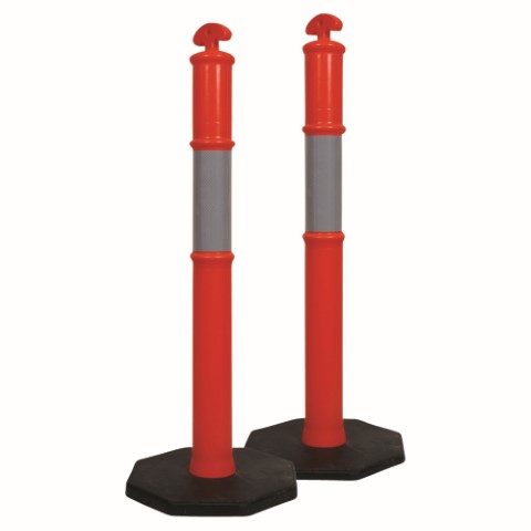 BOLLARD ORANGE C/W REFLECTIVE STRIP + 6KG BASE (DO NOT USE)